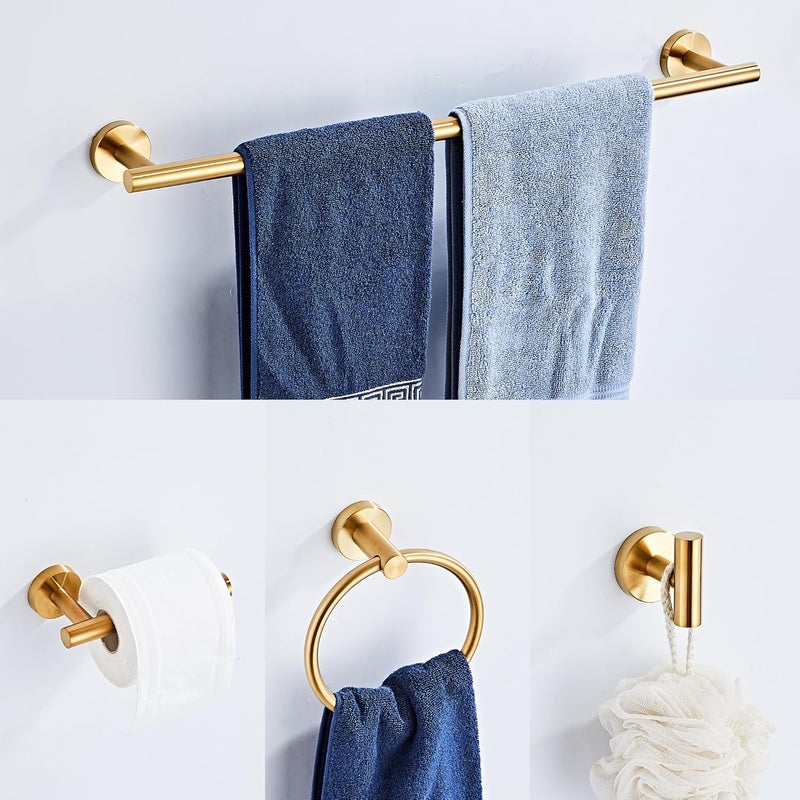 KUUBTH Brushed Gold Bathroom Hardware Set 5 Piece with Towel Racks for Bathroom, SUS304 Stainless Steel Bath Towel Bar Set, 24 Inch Wall Mounted Accessories Kit… - Image 3